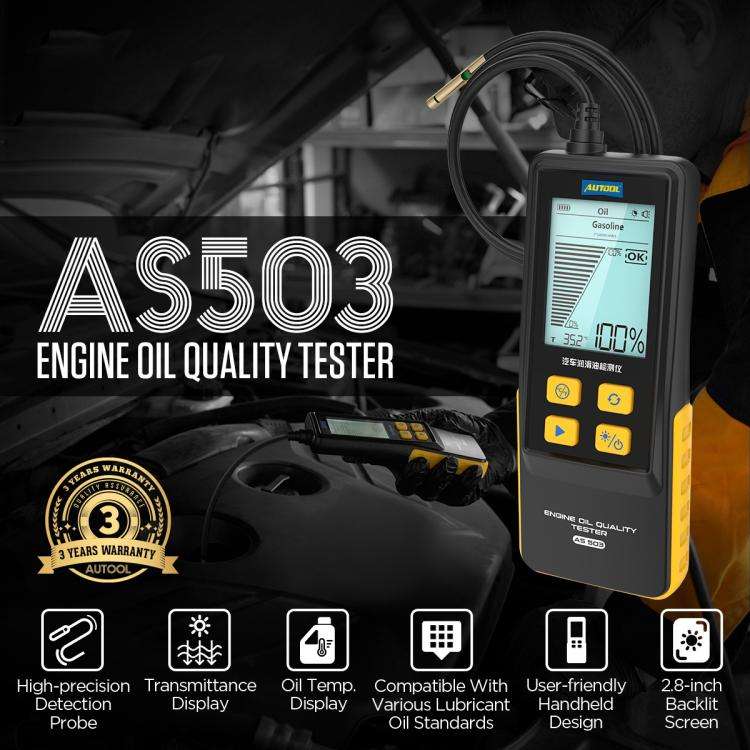 AUTOOL AS503 2.8 inch Backlit Display Car Engine Oil Tester Lubricating Oil Quality Analyzer(Black)