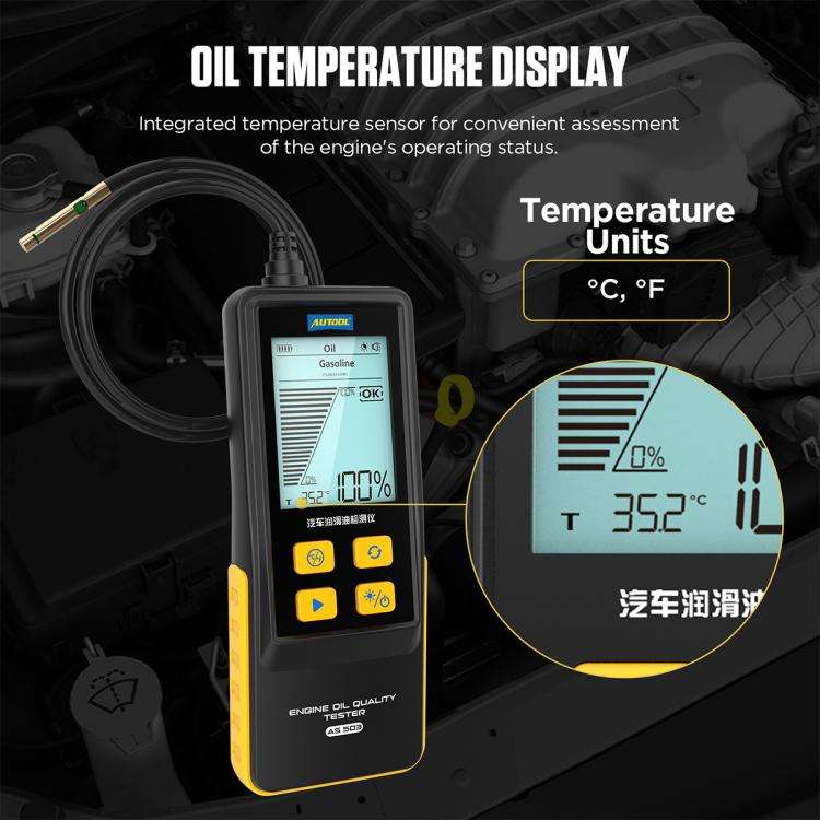 AUTOOL AS503 2.8 inch Backlit Display Car Engine Oil Tester Lubricating Oil Quality Analyzer(Black)