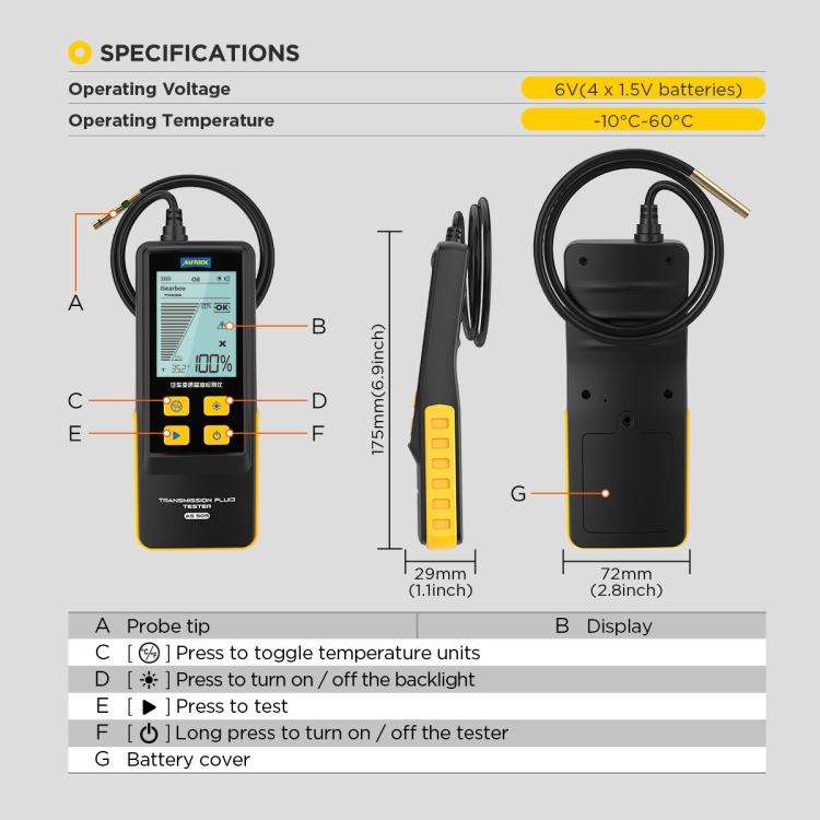 AUTOOL AS505 Car Gearbox Oil Test Detector Transmission Fluid Quality Diagnostic Tool(Black)