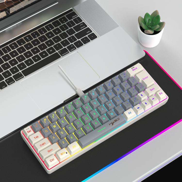 HXSJ V400 Wired Color Matching RGB Backlit Membrane Keyboard 63 Key Caps, Cable Length: 1.7m(Beig...