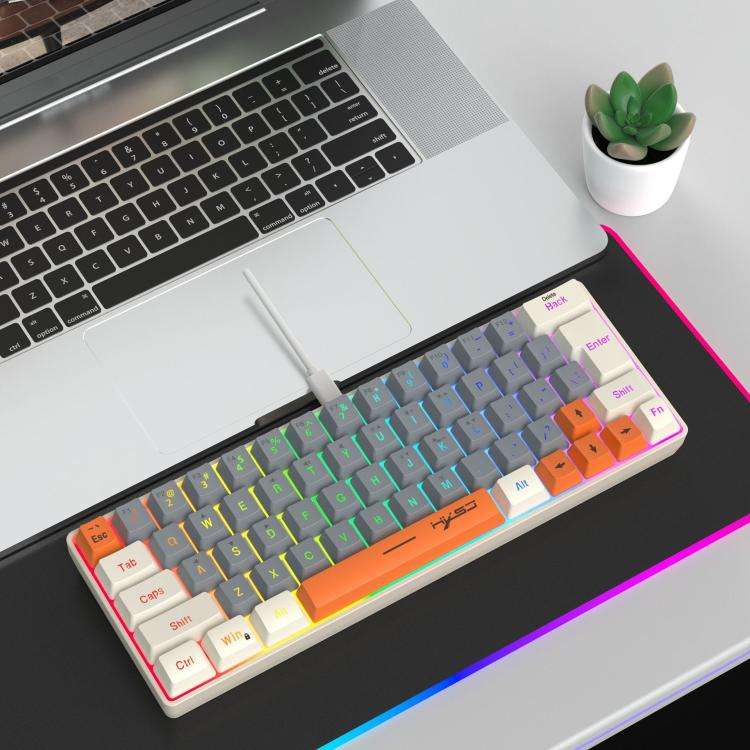 HXSJ V400 Wired Color Matching RGB Backlit Membrane Keyboard 63 Key Caps, Cable Length: 1.7m(Beig...