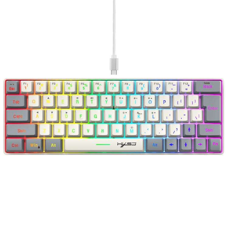 HXSJ V400 Wired Color Matching RGB Backlit Membrane Keyboard 63 Key Caps, Cable Length: 1.7m(Beig...