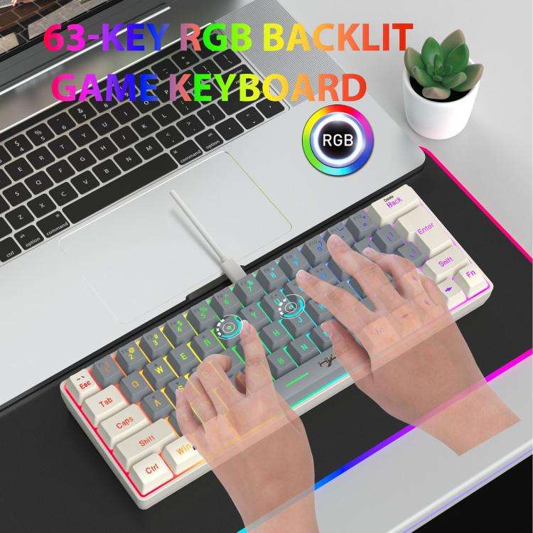 HXSJ V400 Wired Color Matching RGB Backlit Membrane Keyboard 63 Key Caps, Cable Length: 1.7m(Beig...