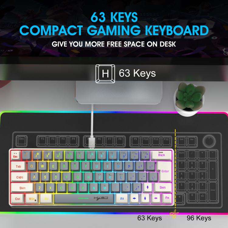 HXSJ V400 Wired Color Matching RGB Backlit Membrane Keyboard 63 Key Caps, Cable Length: 1.7m(Grey...