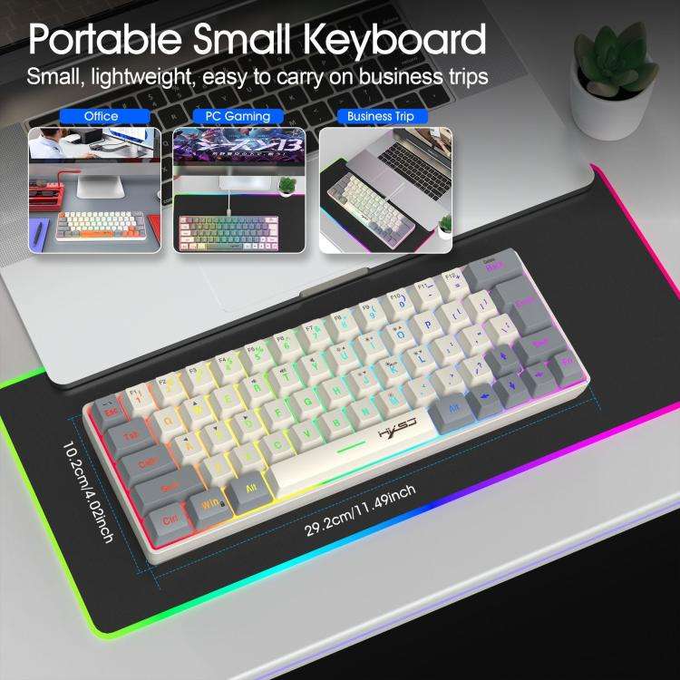 HXSJ V400 Wired Color Matching RGB Backlit Membrane Keyboard 63 Key Caps, Cable Length: 1.7m(Beig...