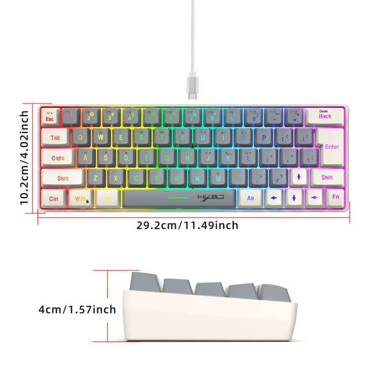 HXSJ V400 Wired Color Matching RGB Backlit Membrane Keyboard 63 Key Caps, Cable Length: 1.7m(Beig...