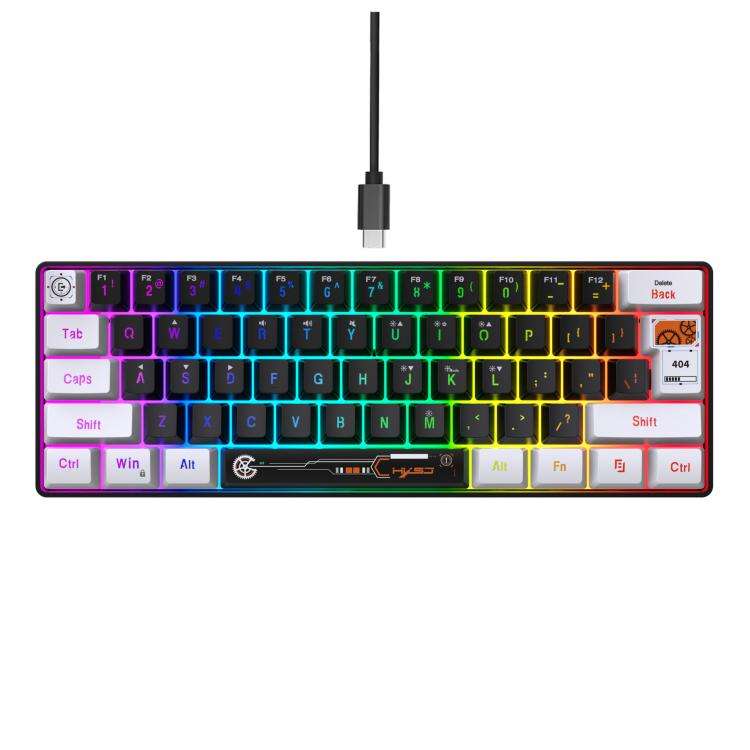 HXSJ V700WB Wired RGB Backlit Membrane Keyboard 61 Key Caps, Cable Length: 1.7m(White Black Print)