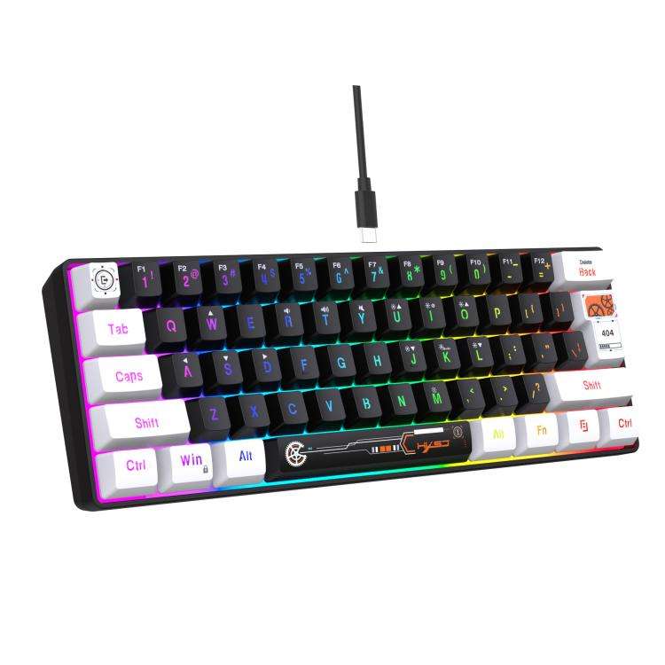 HXSJ V700WB Wired RGB Backlit Membrane Keyboard 61 Key Caps, Cable Length: 1.7m(White Black Print)