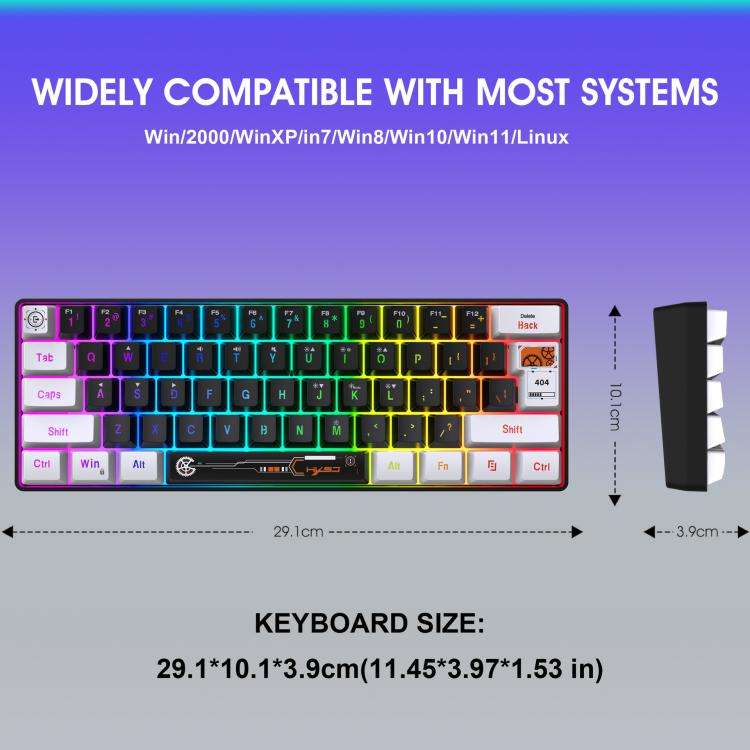 HXSJ V700WB Wired RGB Backlit Membrane Keyboard 61 Key Caps, Cable Length: 1.7m(White Black Print)