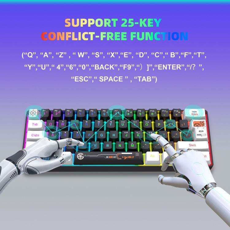 HXSJ V700WB Wired RGB Backlit Membrane Keyboard 61 Key Caps, Cable Length: 1.7m(White Black Print)