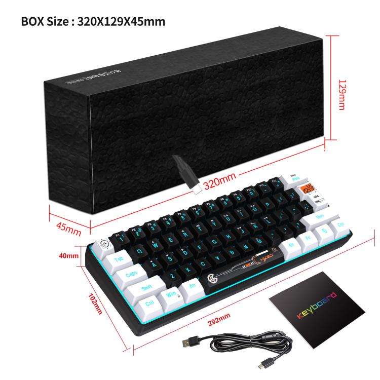 HXSJ V700WB Wired RGB Backlit Membrane Keyboard 61 Key Caps, Cable Length: 1.7m(White Black Print)