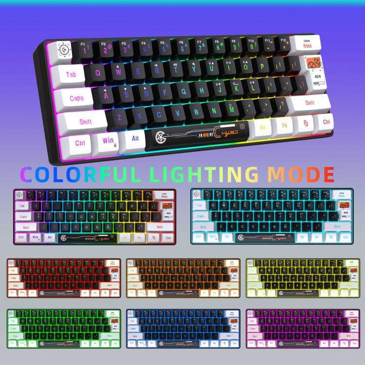 HXSJ V700WB Wired RGB Backlit Membrane Keyboard 61 Key Caps, Cable Length: 1.7m(White Black Print)