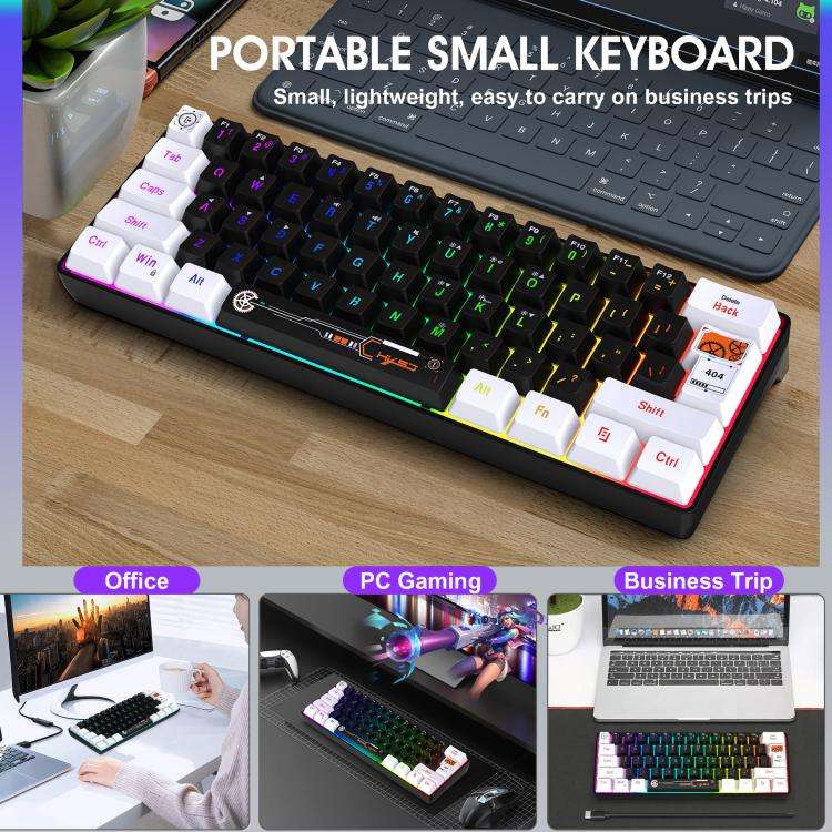HXSJ V700WB Wired RGB Backlit Membrane Keyboard 61 Key Caps, Cable Length: 1.7m(White Black Print)