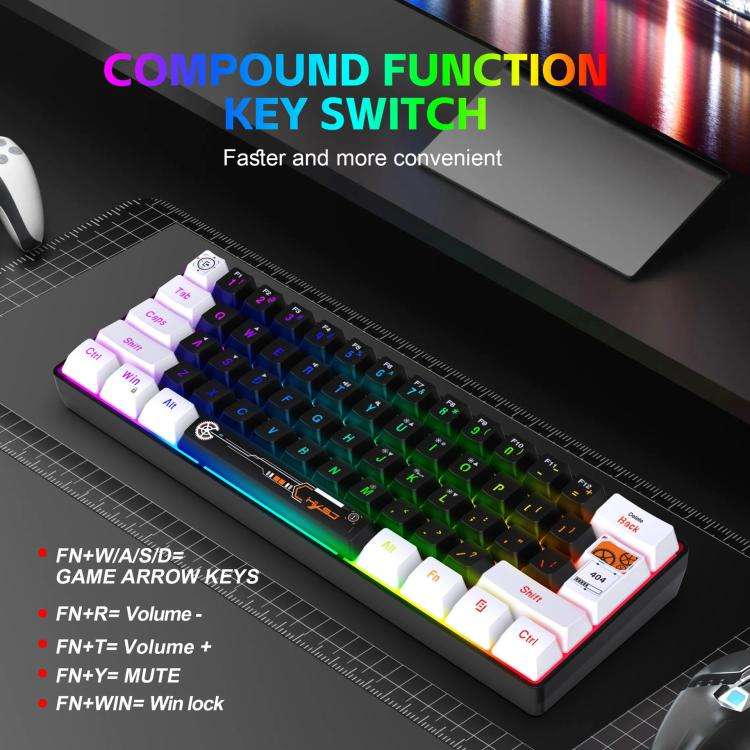 HXSJ V700WB Wired RGB Backlit Membrane Keyboard 61 Key Caps, Cable Length: 1.7m(White Black Print)