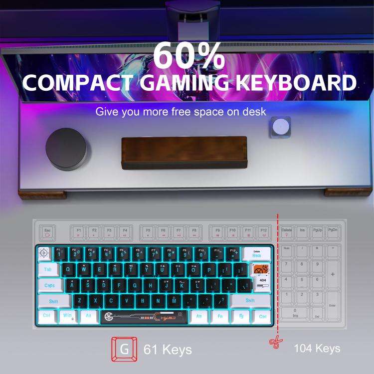 HXSJ V700WB Wired RGB Backlit Membrane Keyboard 61 Key Caps, Cable Length: 1.7m(White Black Print)
