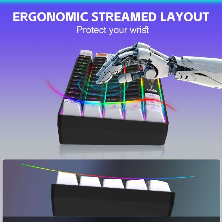HXSJ V700WB Wired RGB Backlit Membrane Keyboard 61 Key Caps, Cable Length: 1.7m(White Black Print)