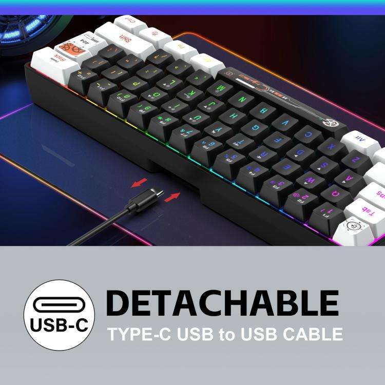 HXSJ V700WB Wired RGB Backlit Membrane Keyboard 61 Key Caps, Cable Length: 1.7m(White Black Print)