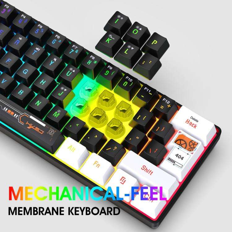 HXSJ V700WB Wired RGB Backlit Membrane Keyboard 61 Key Caps, Cable Length: 1.7m(White Black Print)