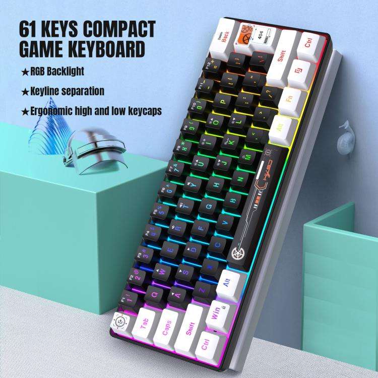 HXSJ V700WB Wired RGB Backlit Membrane Keyboard 61 Key Caps, Cable Length: 1.7m(White Black Print)