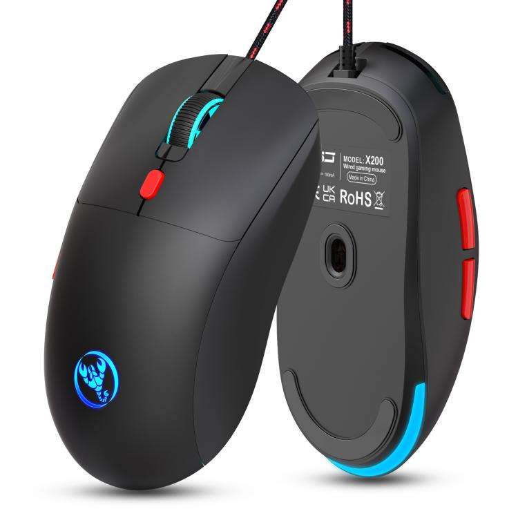 HXSJ X200 3600DPI Colorful Luminous Wired Mouse, Cable Length: 1.5m(Black)