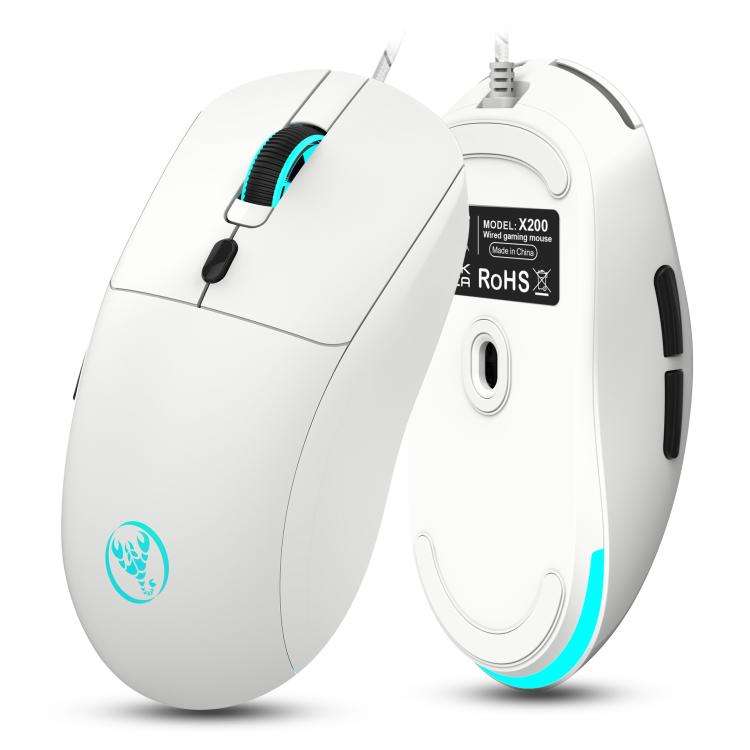 HXSJ X200 3600DPI Colorful Luminous Wired Mouse, Cable Length: 1.5m(White)