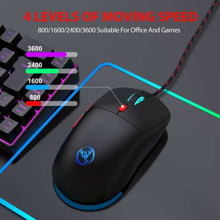 HXSJ X200 3600DPI Colorful Luminous Wired Mouse, Cable Length: 1.5m(White)