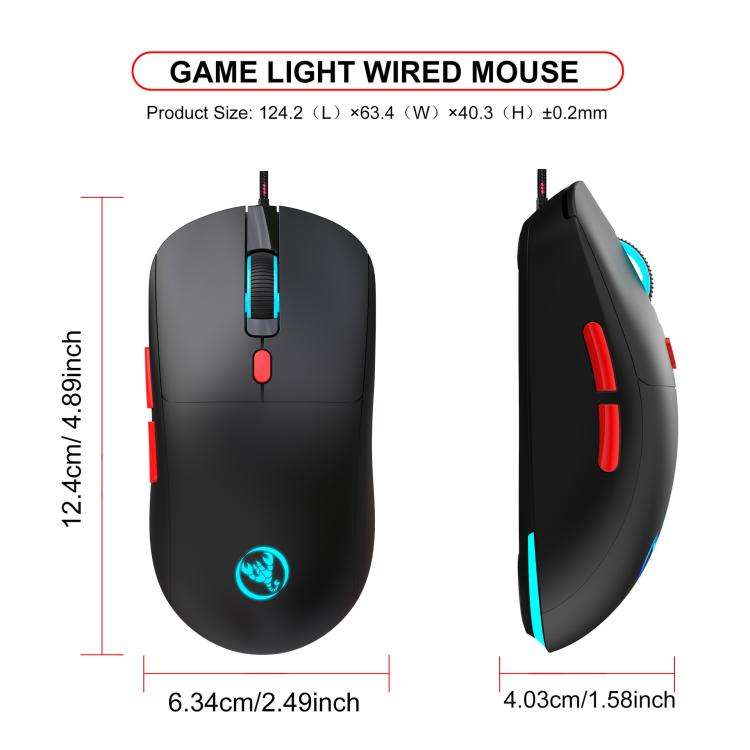 HXSJ X200 3600DPI Colorful Luminous Wired Mouse, Cable Length: 1.5m(Black)