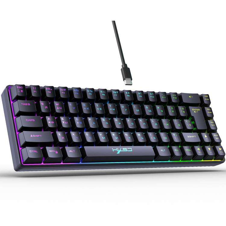 HXSJ V200 Russian Version Wired RGB Backlit Mechanical Keyboard 68 Key Caps, Cable Length: 1.7m(B...