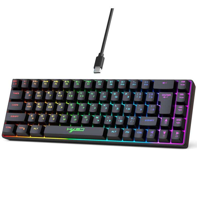HXSJ V200 Russian Version Wired RGB Backlit Mechanical Keyboard 68 Key Caps, Cable Length: 1.7m(B...