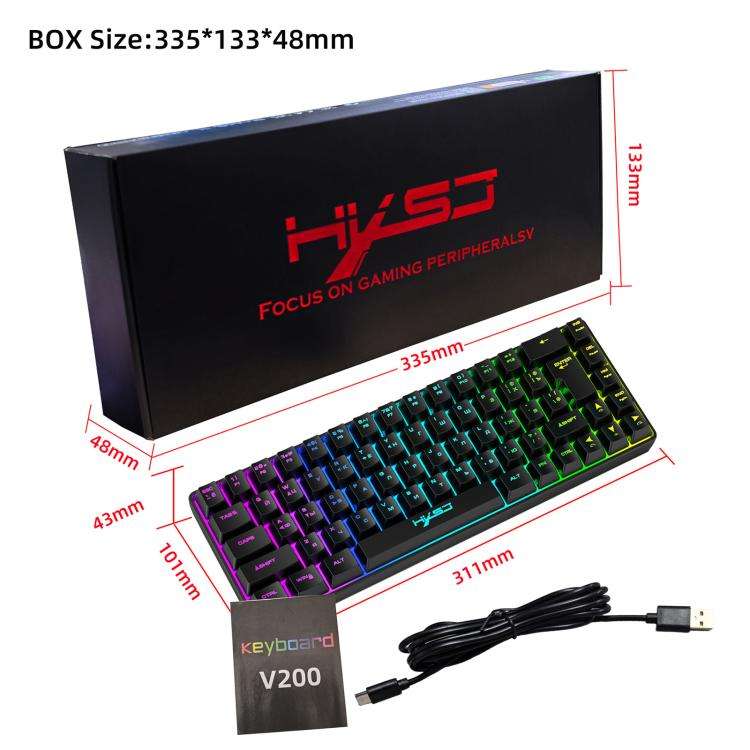 HXSJ V200 Russian Version Wired RGB Backlit Mechanical Keyboard 68 Key Caps, Cable Length: 1.7m(B...