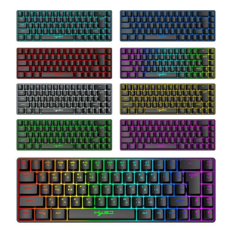 HXSJ V200 Russian Version Wired RGB Backlit Mechanical Keyboard 68 Key Caps, Cable Length: 1.7m(B...