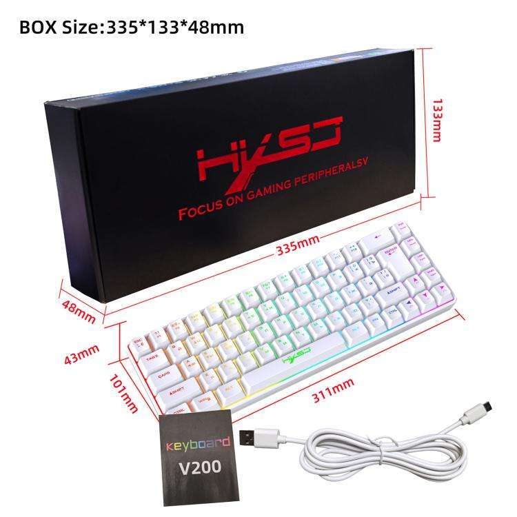 HXSJ V200 Russian Version Wired RGB Backlit Mechanical Keyboard 68 Key Caps, Cable Length: 1.7m(W...