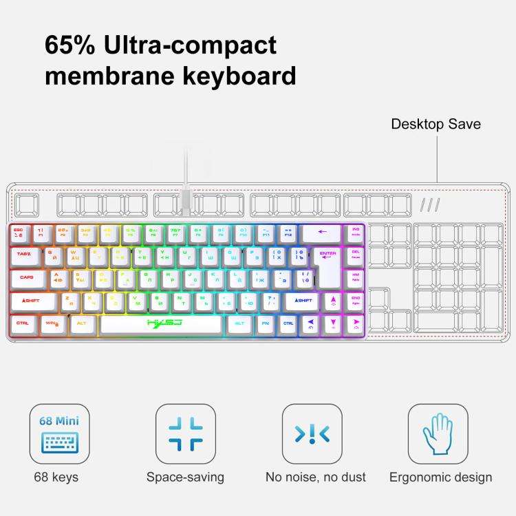 HXSJ V200 Russian Version Wired RGB Backlit Mechanical Keyboard 68 Key Caps, Cable Length: 1.7m(W...