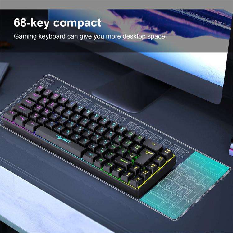 HXSJ V200 Russian Version Wired RGB Backlit Mechanical Keyboard 68 Key Caps, Cable Length: 1.7m(W...
