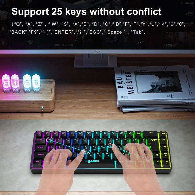 HXSJ V200 Russian Version Wired RGB Backlit Mechanical Keyboard 68 Key Caps, Cable Length: 1.7m(W...