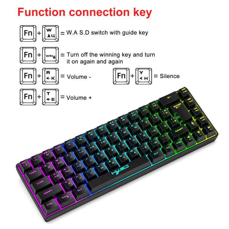 HXSJ V200 Russian Version Wired RGB Backlit Mechanical Keyboard 68 Key Caps, Cable Length: 1.7m(W...
