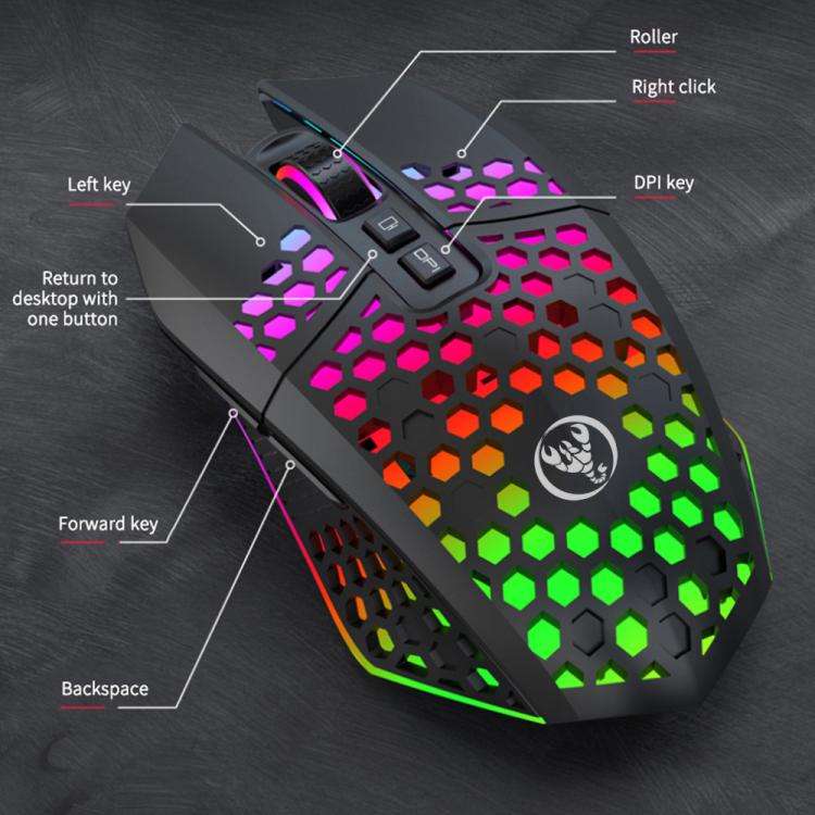 HXSJ T500 Hole Mouse 2.4G Backlight Rechargeable Wireless Mouse(Black)