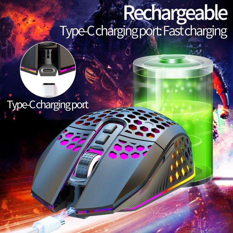 HXSJ T500 Hole Mouse 2.4G Backlight Rechargeable Wireless Mouse(Black)