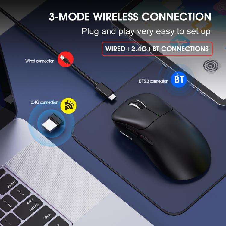 HXSJ T700 Tri-mode Lightweight Wireless Mouse(Black)