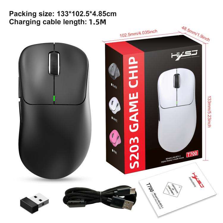 HXSJ T700 Tri-mode Lightweight Wireless Mouse(Black)