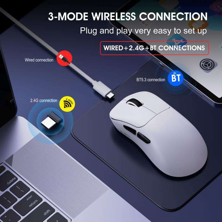 HXSJ T700 Tri-mode Lightweight Wireless Mouse(White)