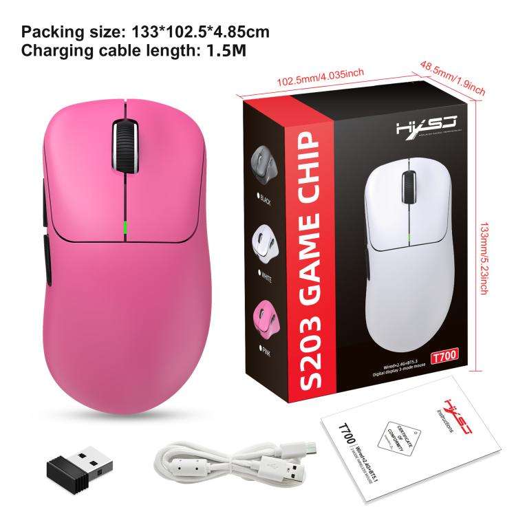 HXSJ T700 Tri-mode Lightweight Wireless Mouse(Pink)