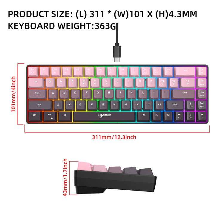 HXSJ V200 Gradient Color 68-key RGB Backlight Wired Membrane Keyboard(Pink)