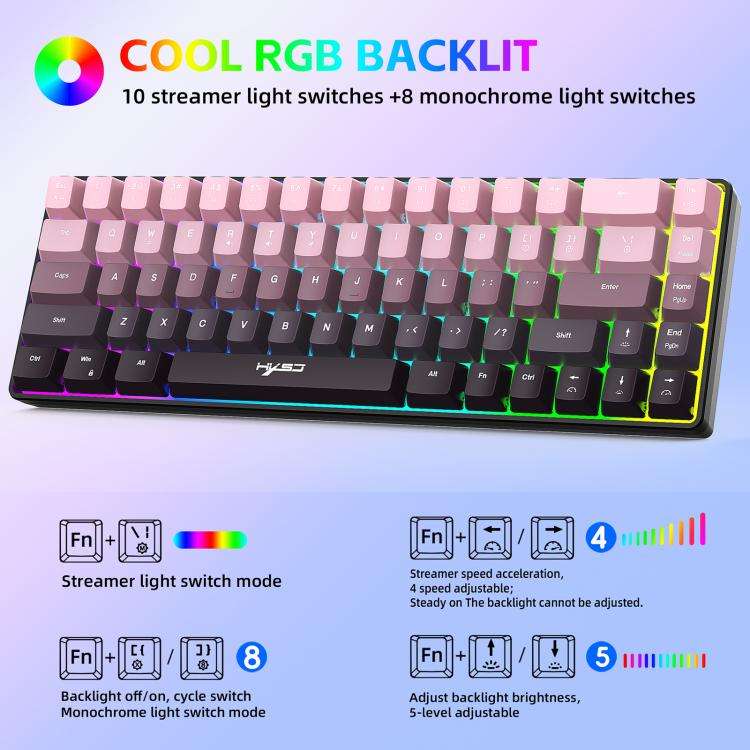 HXSJ V200 Gradient Color 68-key RGB Backlight Wired Membrane Keyboard(Pink)