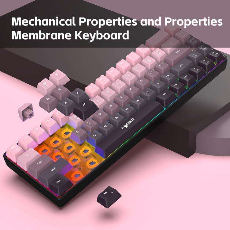 HXSJ V200 Gradient Color 68-key RGB Backlight Wired Membrane Keyboard(Pink)