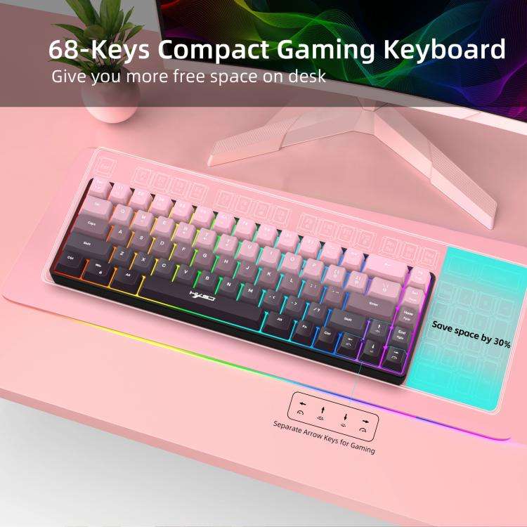 HXSJ V200 Gradient Color 68-key RGB Backlight Wired Membrane Keyboard(Pink)