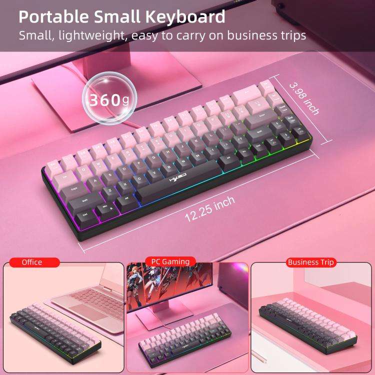 HXSJ V200 Gradient Color 68-key RGB Backlight Wired Membrane Keyboard(Pink)