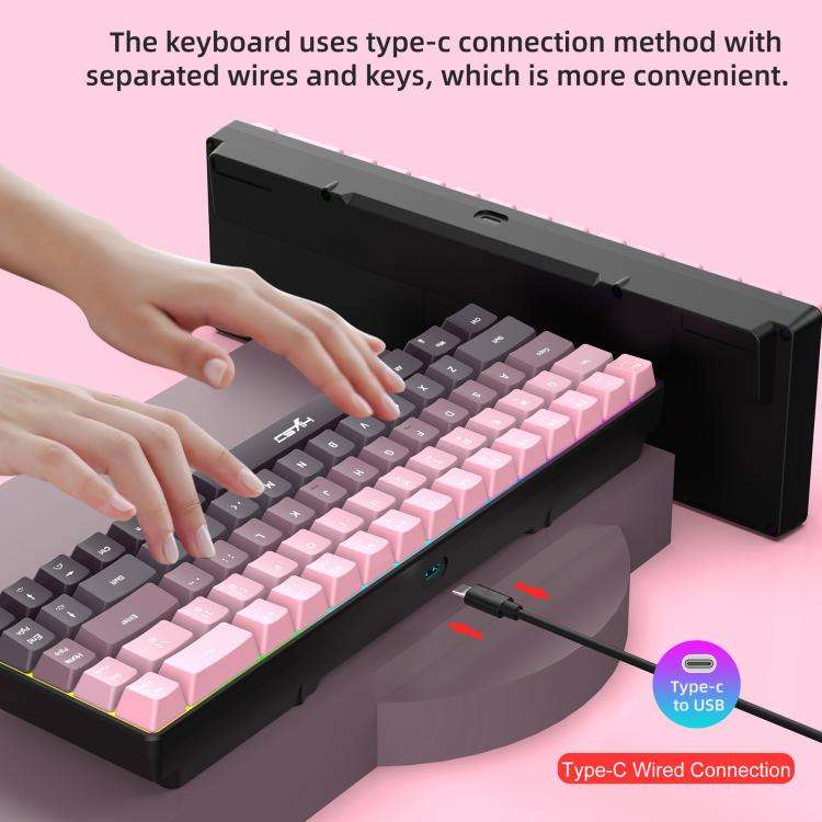 HXSJ V200 Gradient Color 68-key RGB Backlight Wired Membrane Keyboard(Pink)