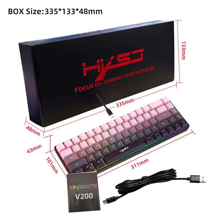 HXSJ V200 Gradient Color 68-key RGB Backlight Wired Membrane Keyboard(Pink)