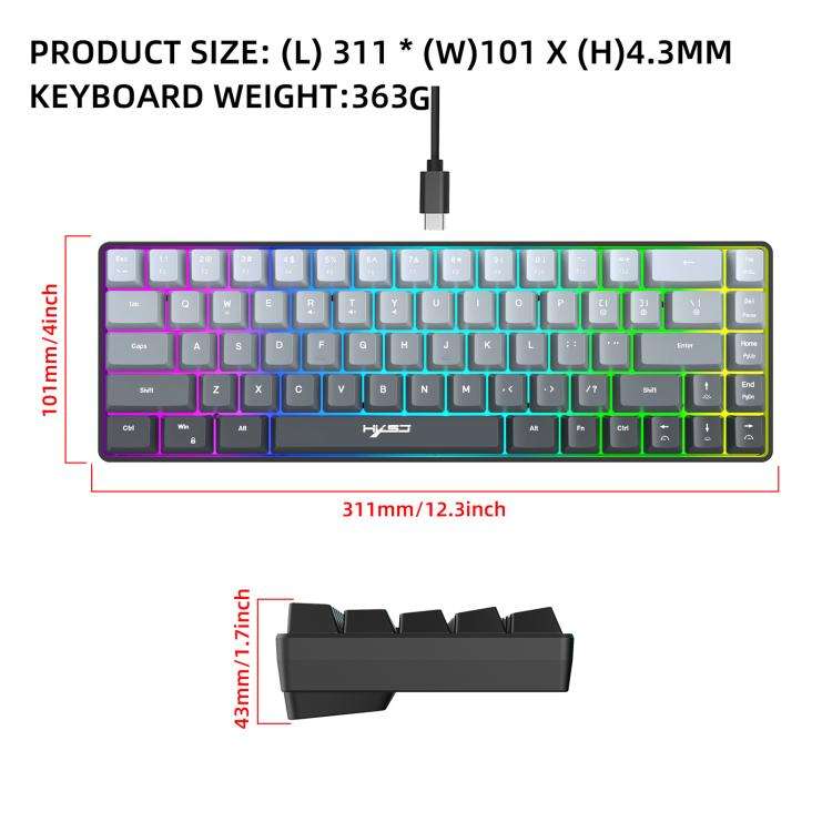 HXSJ V200 Gradient Color 68-key RGB Backlight Wired Membrane Keyboard(Black)